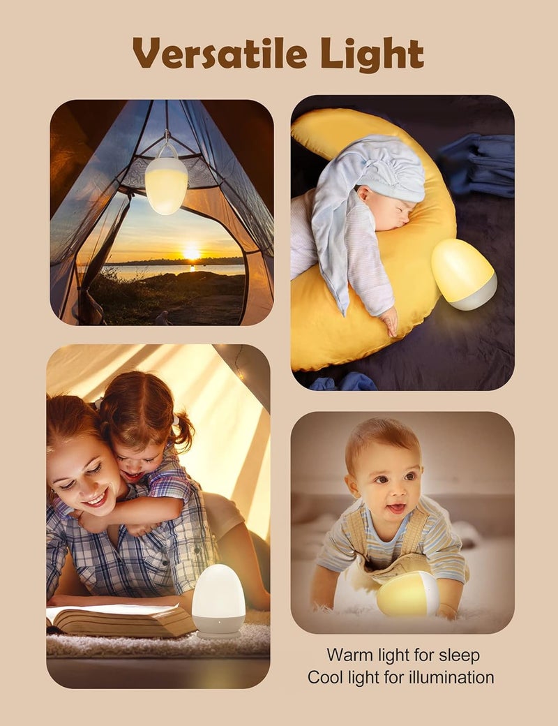 JolyWell Baby Night Light for Kid, Portable Egg Nightlight with Stable Charging Pad, Touch Nursery Night Lamp for Breastfeeding, Toddler Night Light for Bedroom, Timer Setting, ABS+PC, White-2 - Image 5